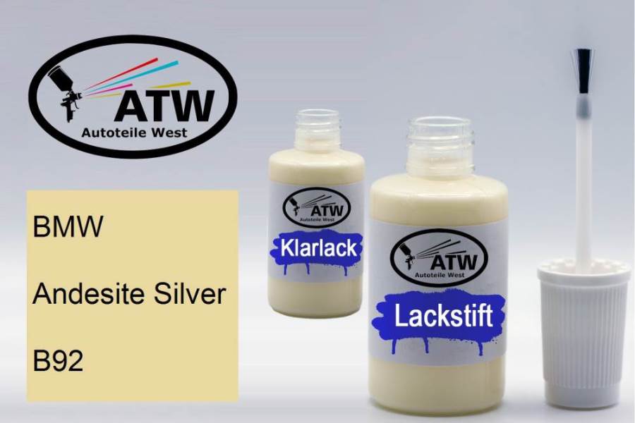 BMW, Andesite Silver, B92: 20ml Lackstift + 20ml Klarlack - Set, von ATW Autoteile West.